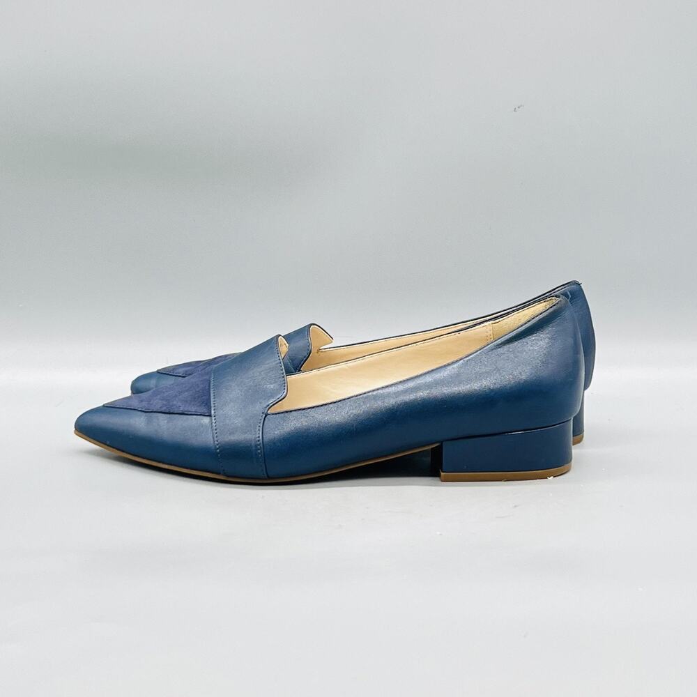 Cole Haan Shoes Women 8 Blue Leather Loafer Flats Pointed Toe Block Heel Slip On - Picture 4 of 11